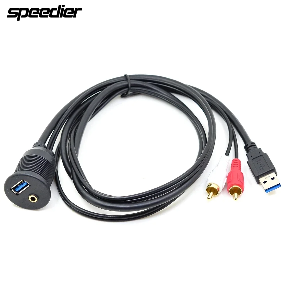 3FT Car Dashboard Flush Mount Panel USB 3.0 3.5mm AUX RCA Extension Flush Mount Male to Female Cable Car Styling Dashboard 1m