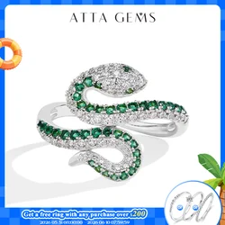 ATTAGEMS Full Moissanite Ring Snake Shaped DVVS1 Color Diamond 925 Sterling Silver For Women Men Wedding Rings Party Certified
