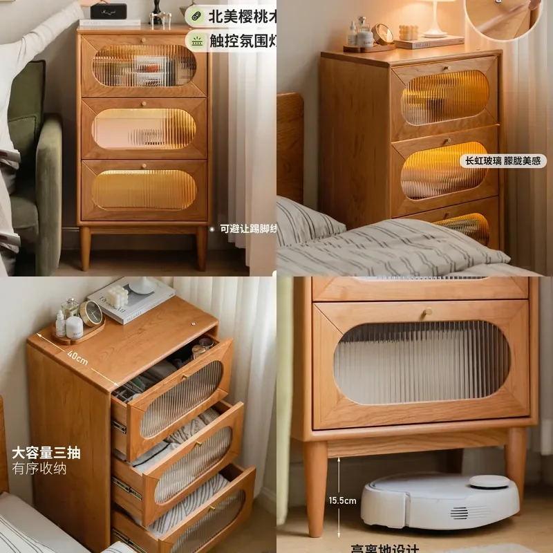 Retro-Kommode aus Kirschholz mit 3 Schubladen, Massivholz-Schlafzimmer-Aufbewahrungsschrank, Haushaltskommode, Organizer-Möbelstück