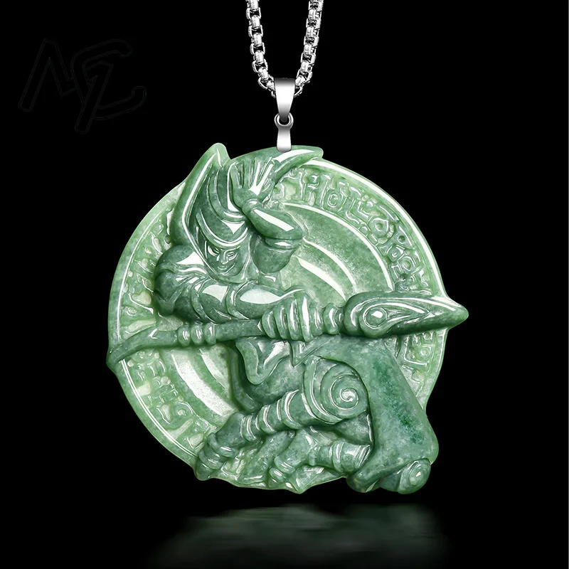 Burmese A Emerald Pea Green Jade Black Magician Pendant Amulets Braided Rope Natural Jewelry Gifts for Women Men Certificate