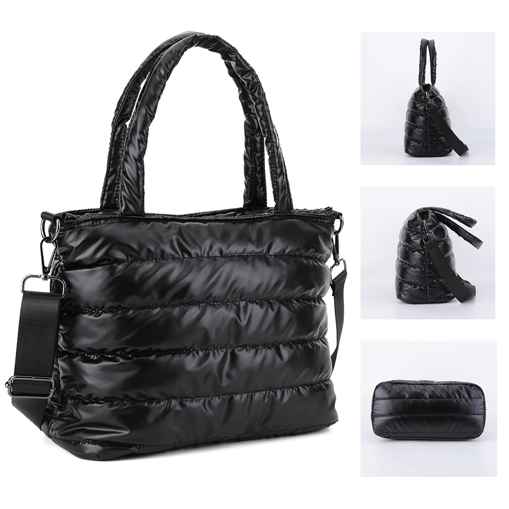 Women Quilted Tote Handbag Versatile Down Hobo Bag Lightweight Puffy Crossbody Bag Large Capacity Casual Winter Commuting Bag