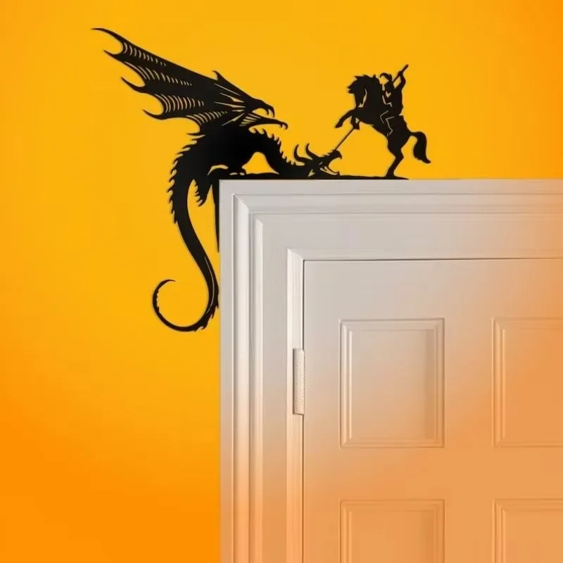 Cute Dragon Metal Door Topper Metal Spitfire Dragon Corner Decoration Funny Dragon Door Frame Top Door Horn Sign