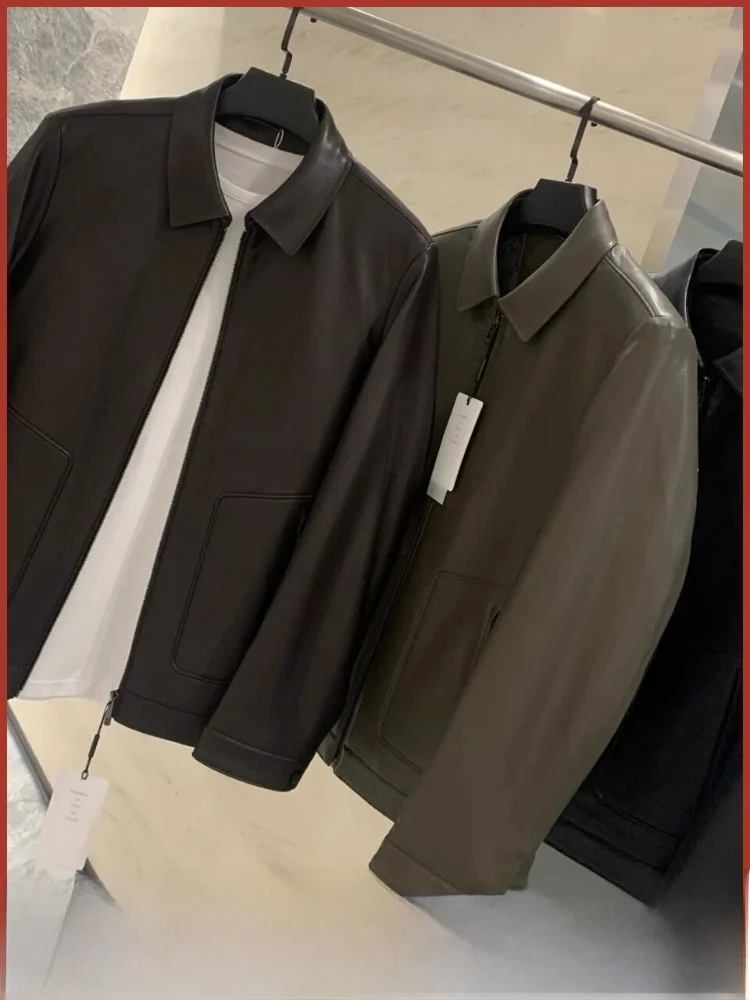 

Men's Autumn Faion Urban Sle Long Sve PU Leather Jaet Soft Flelike Feel Zipper Closure Flip Collar Fake Leather Coat