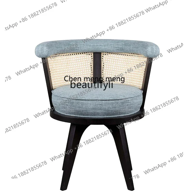 CC182Nordic solid wood rattan chair restaurant hotel log dining chair light luxury medieval back chair R