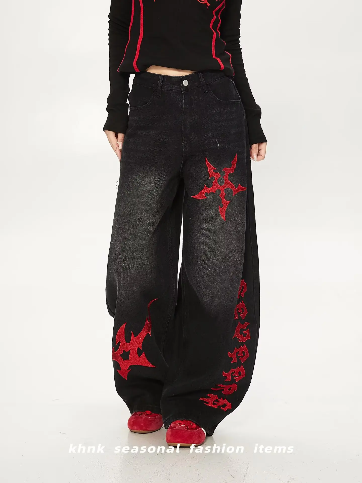 American Y2K 2026 New Baggy Wide Leg Black Jeans Overszied Women Street Casual Joker Denim Pants Couple Jeans Vintage Streetwear