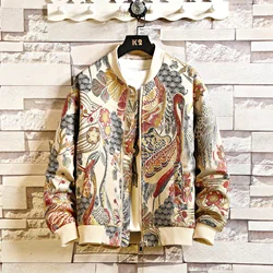 2024 Men Print Baseball Jacket Coats Mem Embroidery Crane Chinese Style Optional Harajuku Bomber Jacket Men Oversize Outerwear