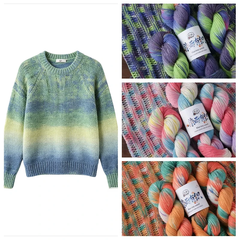 

300 г/компл. Пряжа из чистой шерсти с градиентом для ручного вязания: свитер, шарф, детская шапка, шаль. Набор для рукоделия: теплые нитки для вязания с эффектом Space Dyed, ассорти.