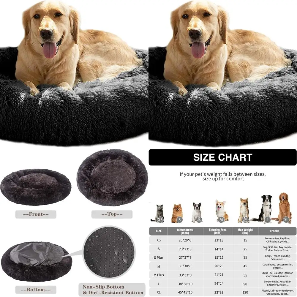 

Уютная кровать-пончик из искусственного меха для собак средних и больших пород, 15-90 фунтов