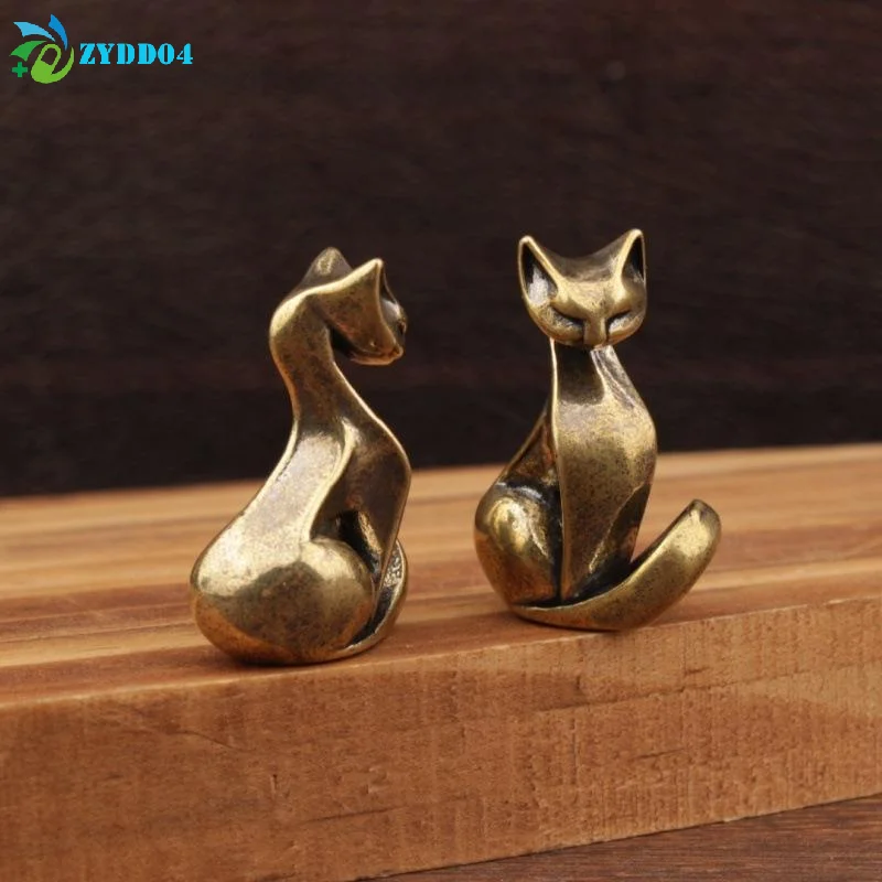 ●1PCS Vintage Brass Cat Figurine Desktop Craft Small Home/Office Cat Statue Ornament , 3*2cm