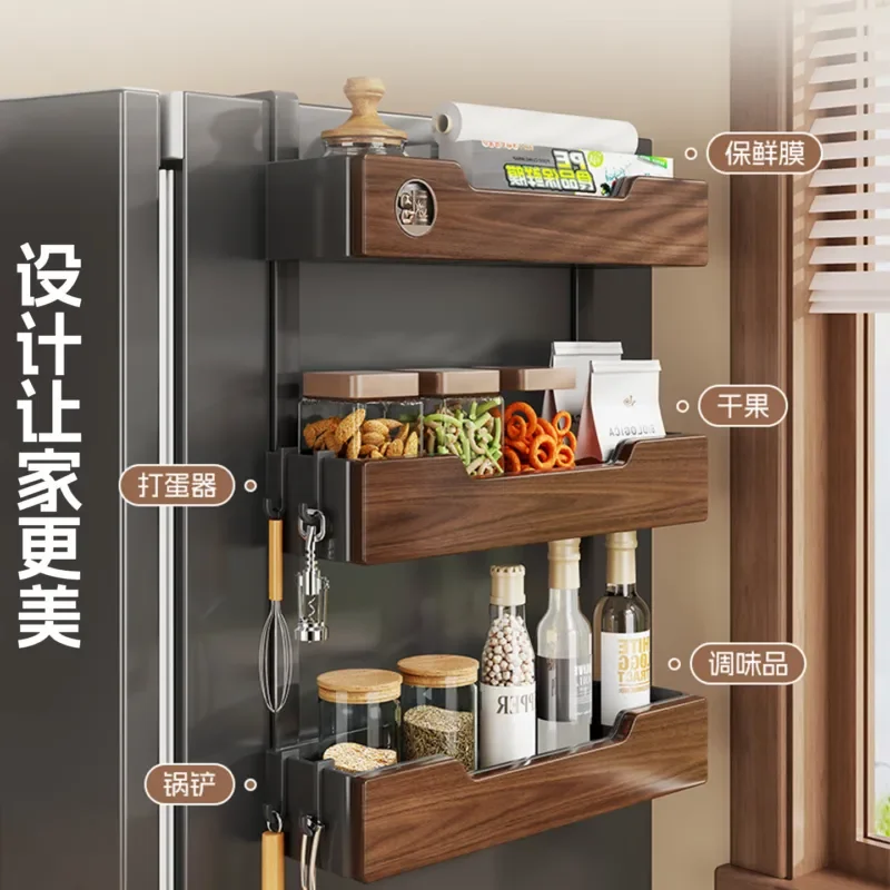 Refrigerator side rack multi-layer seasoning plastic wrap shelf kitchen storage rack multi-functional wall hanging artifact