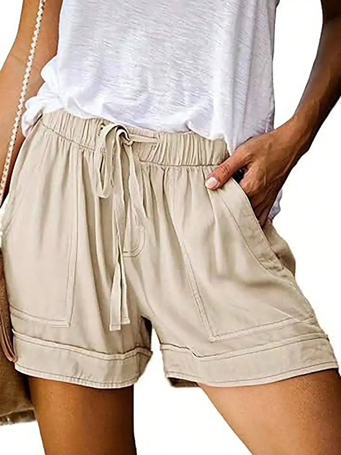 

Women Casual Shorts Drawstring Comfy Elastic Waist Pant Summer Pull On Short With Pockets