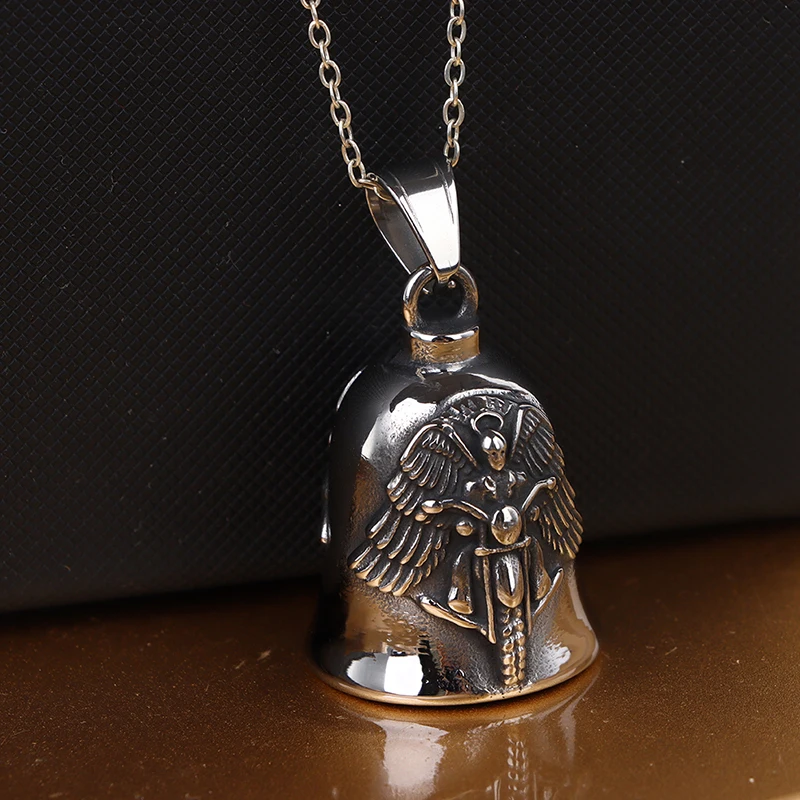 1pc New Men's Motorcycle Wind Retro Punk Hip Hop Rock Wings Motorcycle Character Bell Pendant Necklace