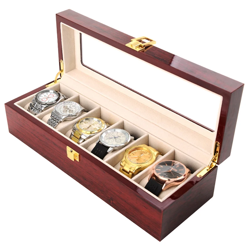 Cajas de madera de lujo para hombres y mujeres, organizador de joyería superior de vidrio, estuches estroboscópicos, Cajas de Regalo de reloj, 2 rejillas, 3 rejillas, 5 rejillas, 6 rejillas, 10 rejillas, 12 rejillas