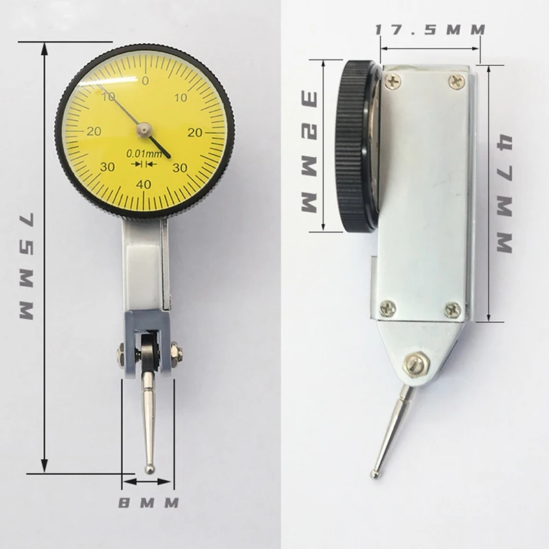ABAE-0-0.8Mm เครื่องวัดระดับ Scale Precision Dial Test INDICATOR หน้าปัดดิจิตอล Universal ขาตั้งฐานแม่เหล็กแบบยืดหยุ่น