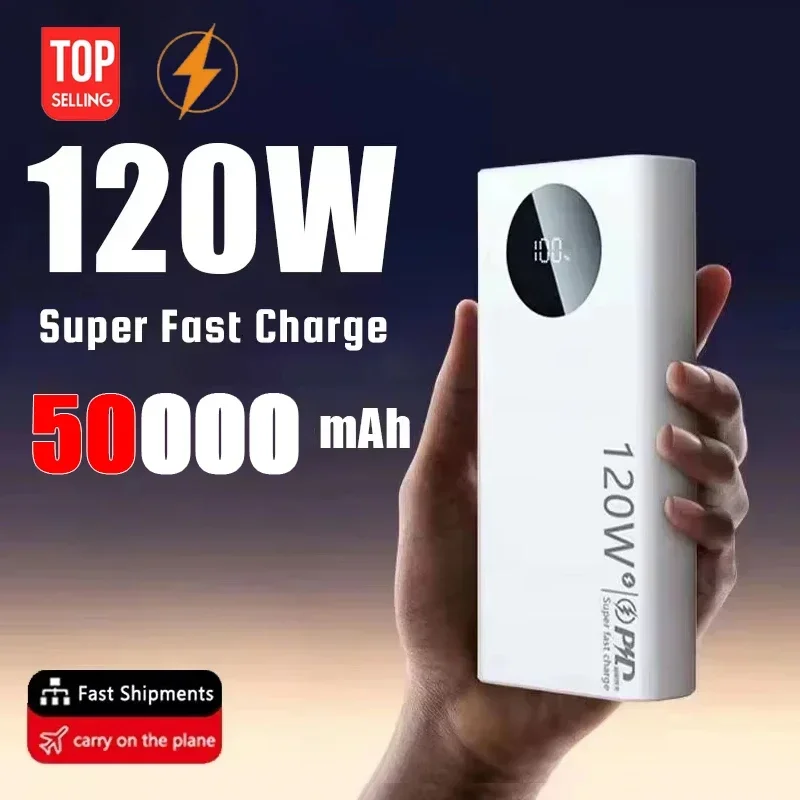 120W 50000mAh High Capacity Power Bank Super Fast Charging Powerbank Portable External Battery Charger for IPhone Samsung Xiaomi