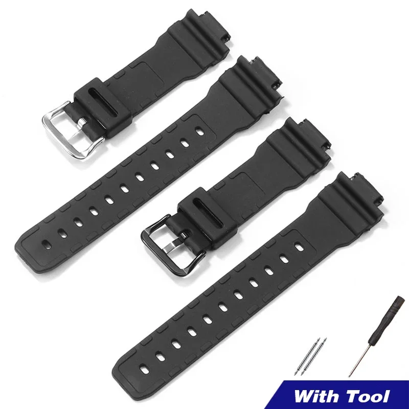 Rubber Watch Band Resin Strap for DW-9052/9050/9051/004C/9000 Steel Silver Black Buckle 16mm 26mm Belt with Tools Pins Men Sport