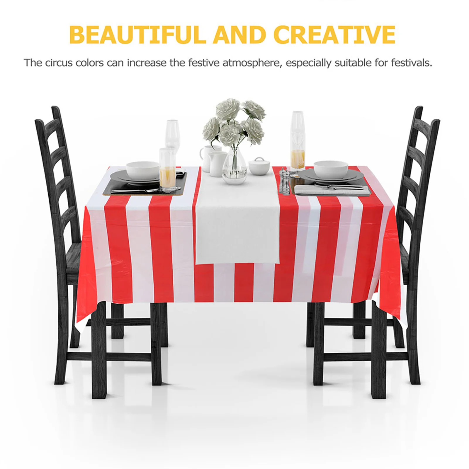 

Red White Stripe Tablecloth Reusable Thick Plastic Dining Table Cover Oil Proof Party Decoration Carnival Theme
