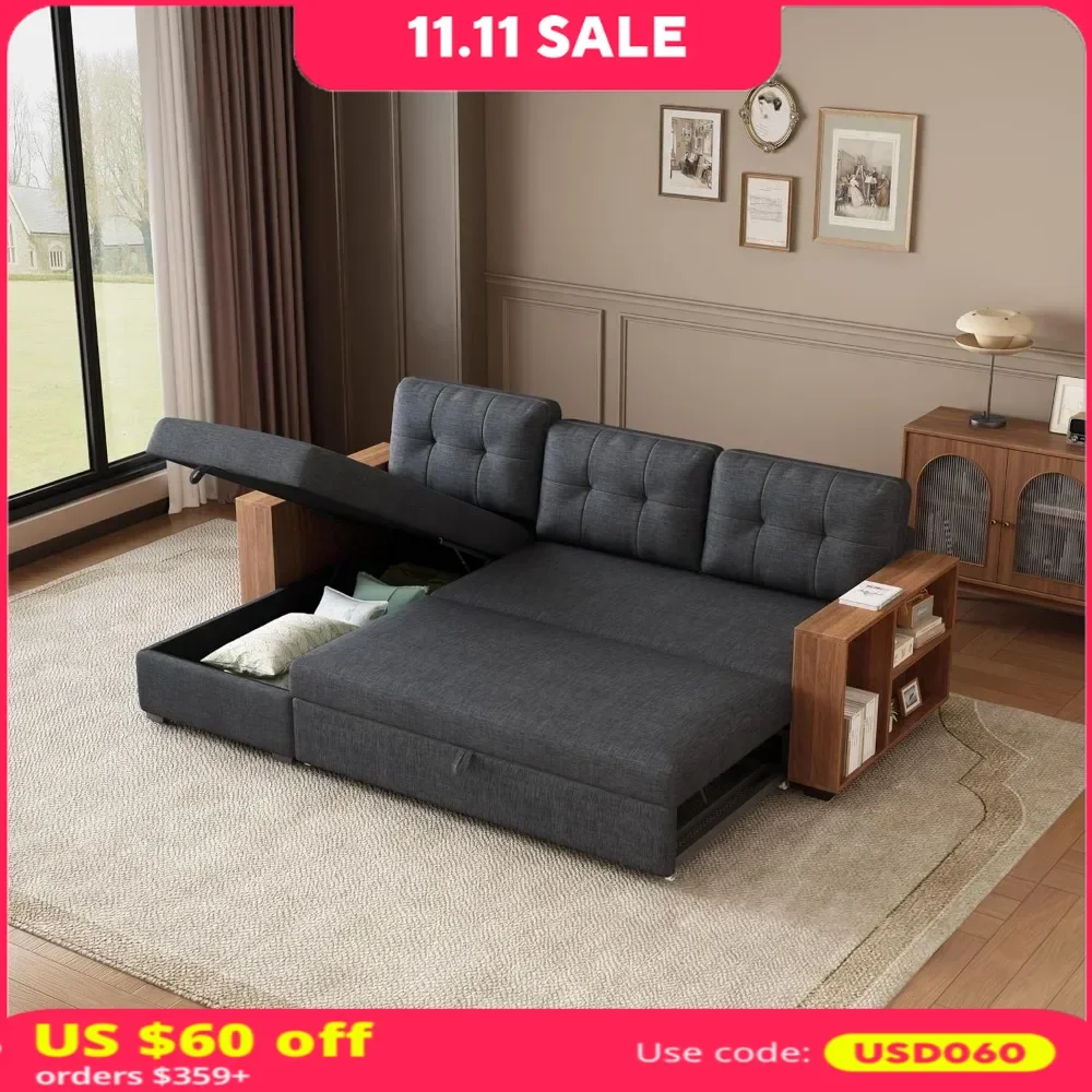 

Sofa Bed, 84 in, L-Shaped Convertible Combo Sofas Bed with Storage Cabinet Arm and Removable Back Cushions, Sofa Sleeper