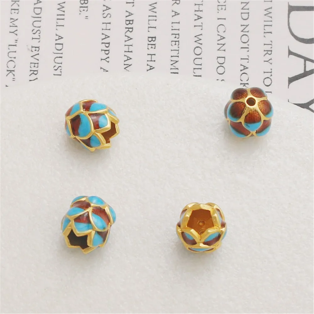 18k Gold Color-preserving Matte Gold Dripping Oil Fushun Beads 10x12mm Pendant DIY Bracelet Necklace Hanging Earrings Jewelry
