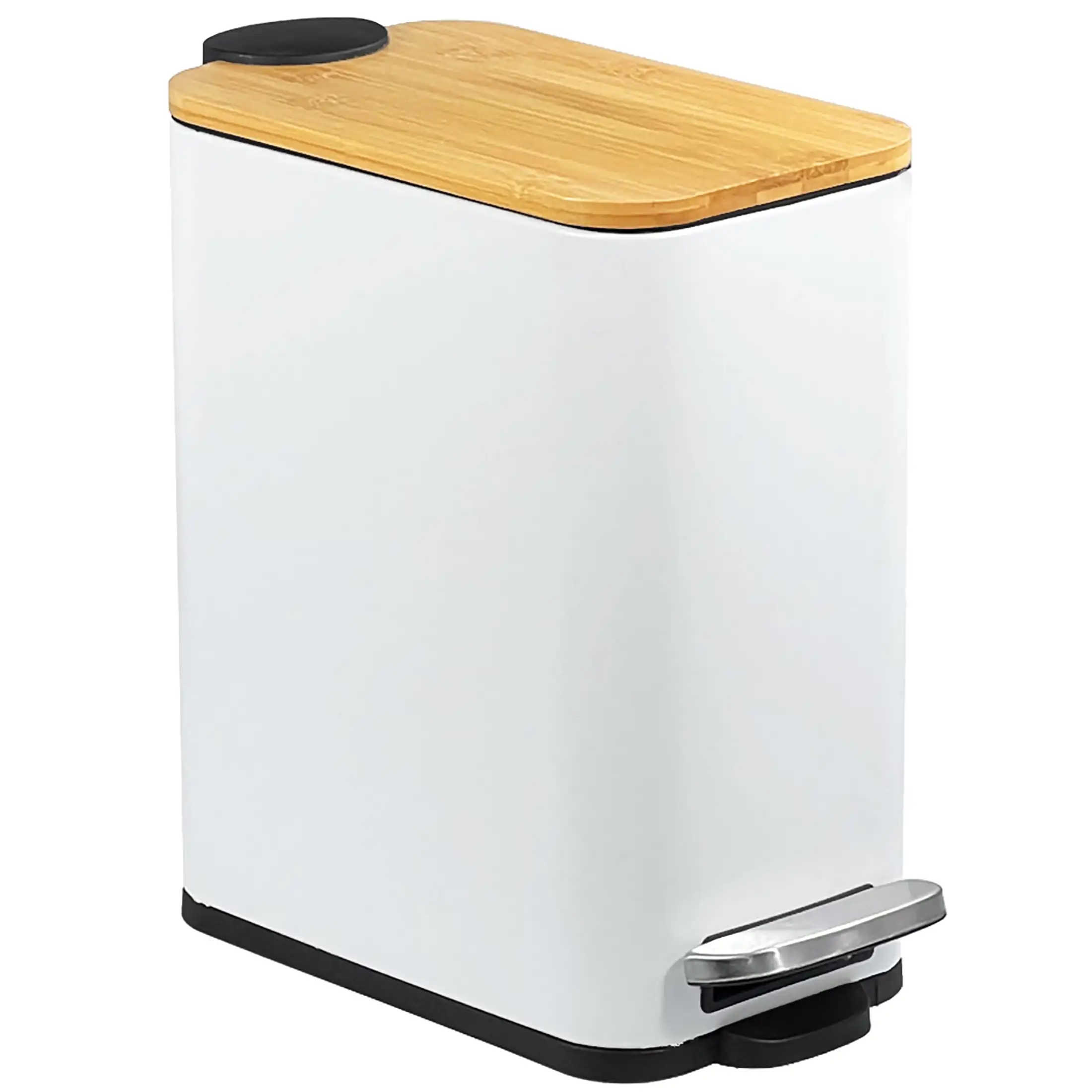 

SIDIANBAN Trash Can with Bamboo Lid, Small Step Garbage Can, Slim Wastebasket with Inner Bucket for Bathroom Bedroom