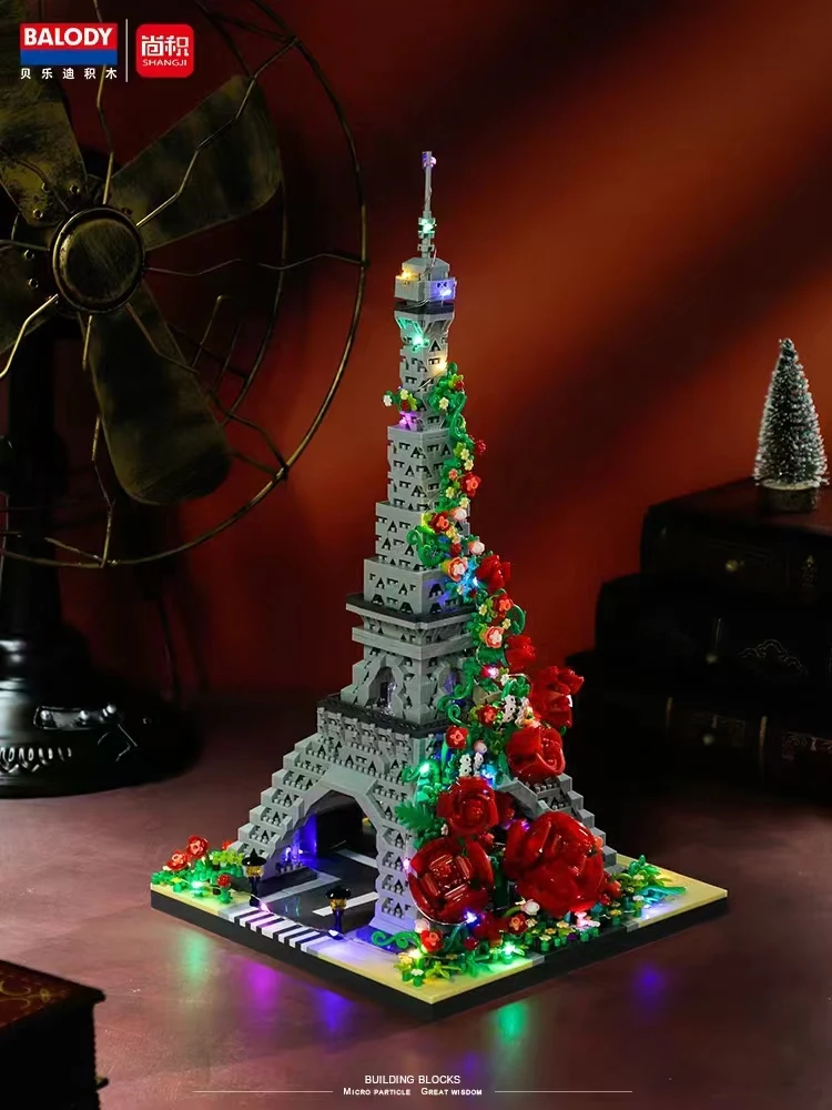 Ensemble de blocs de construction Tour Eiffel Paris avec lumières LED, MOC, décoration de la maison, jouets de passe-temps de vacances, cadeau commémoratif de Noël, 1640 pièces