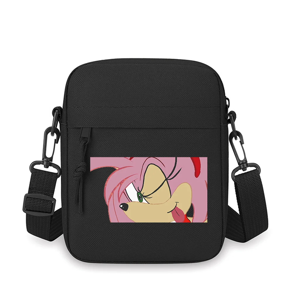 

Amy Rose's angry expression,tongue out Men Crossbody Bag Single Shoulder Women Cartoon Anime Film Printing Design Unisex