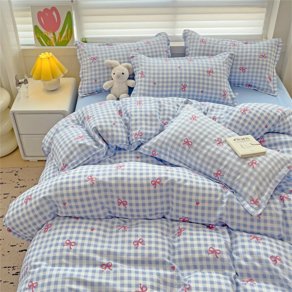 Imagem -02 - Capa de Edredão Rosa Morango Bonito Lençol Plano com Fronhas Cama Floral Tamanho Completo Gêmeo Roupa de Cama Macia de Poliéster