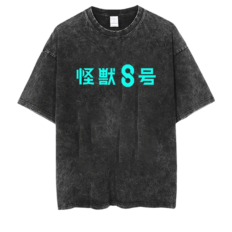 Kaiju No.8 Wash Vintage تي شيرت كلاسيكي للرجال والنساء Kaiju No.8 طباعة الصيف موضة عادية كم قصير