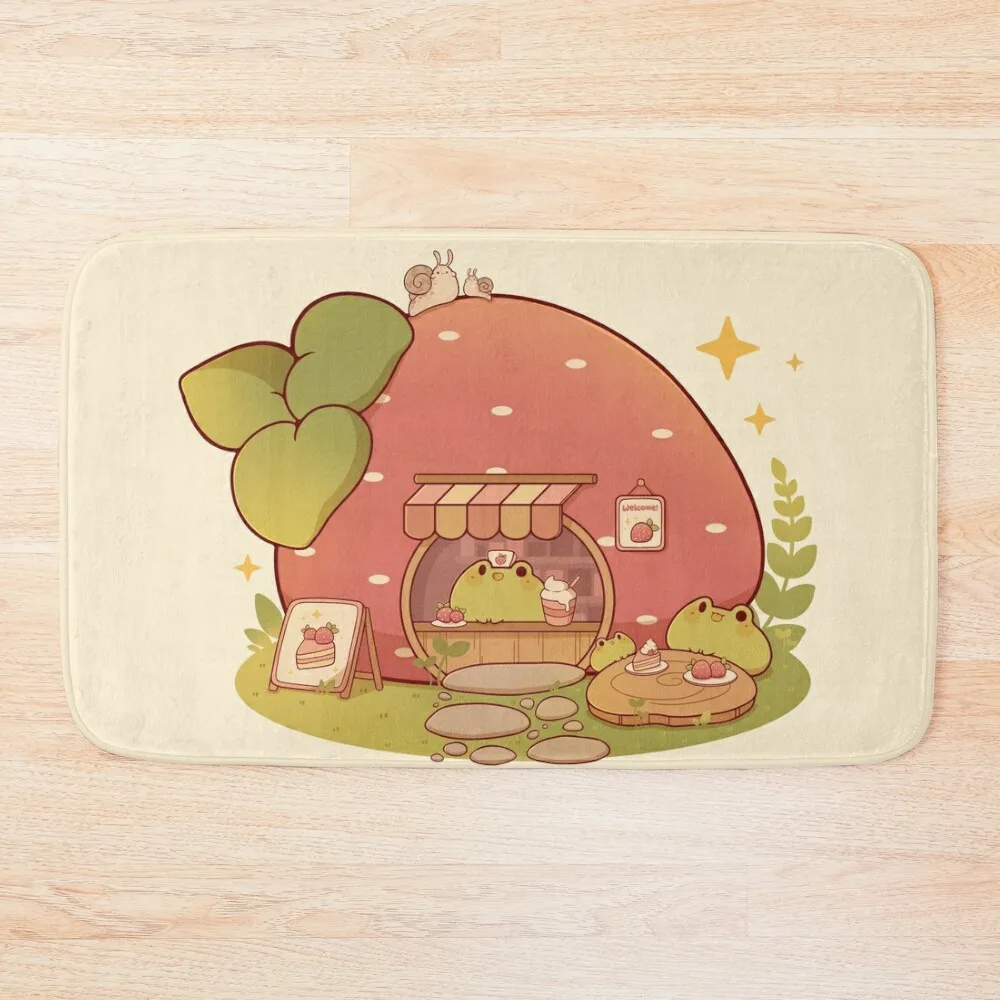 

Strawberry bakery shop with frogs Bath Mat Bathtub Carpet Rugs Baths Bathroom Utensils Mats Bedroom Mat