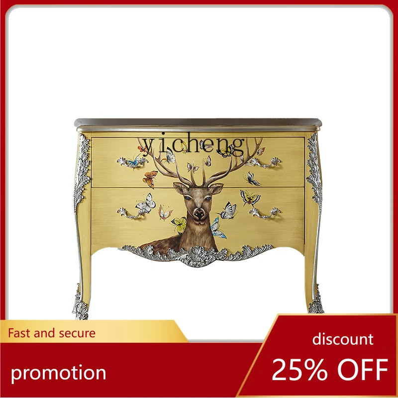 

CZ Painted Chest of Drawers Living Room Hand Painted Curio Cabinet Entrance Cabinet Solid Wood Dining Side Storage Cabinet