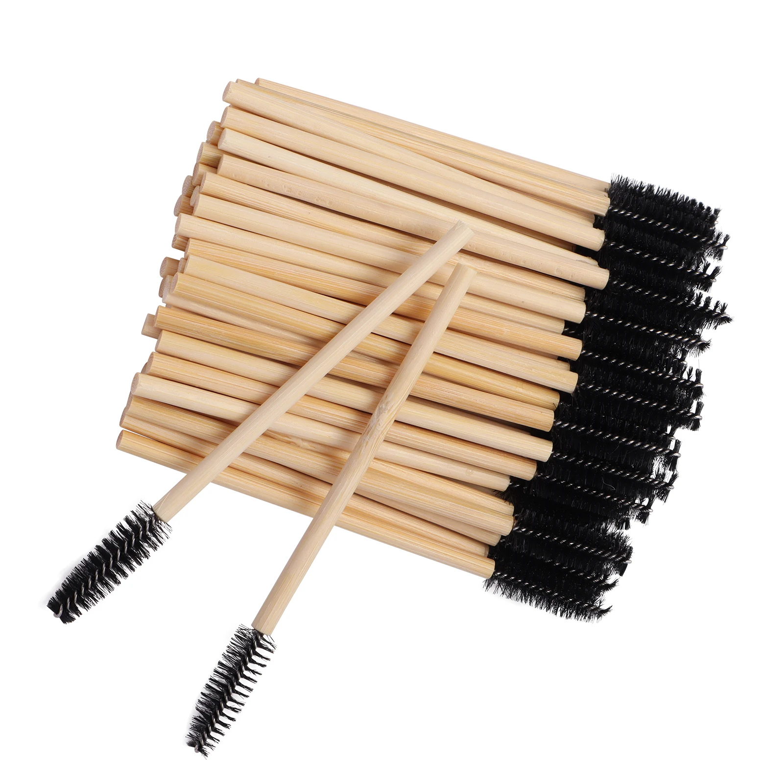 50Pcs Bamboo Eyelash Mascara Wand Disposable Eco-friendly Bamboo Handle Makeup Brushes Eye Lash Extension Spooly Eyebrow Brushes