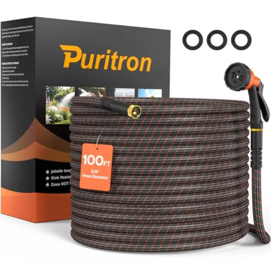 Garden Hose 100Feet NON-EXPANDABLE Water Hose, 3-Layer Lightweight Nylon Braided Hose for Yard, Car Wash and Pet Shower, 600 PS