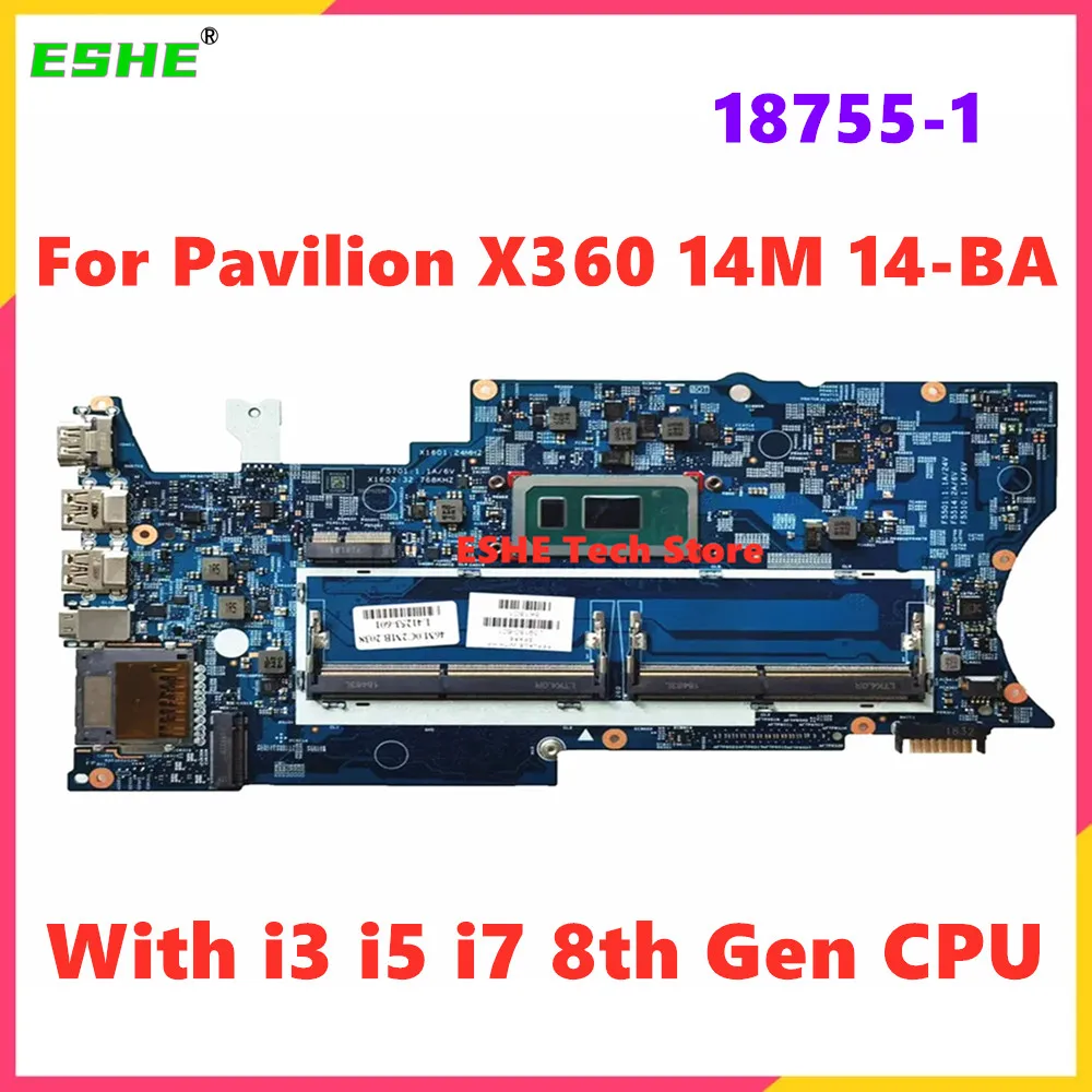 18755-1 Mainboard For HP Pavilion X360 14M 14-BA Laptop Motherboard With i3 i5 i7 8th Gen CPU 100% Tested OK Pavillion