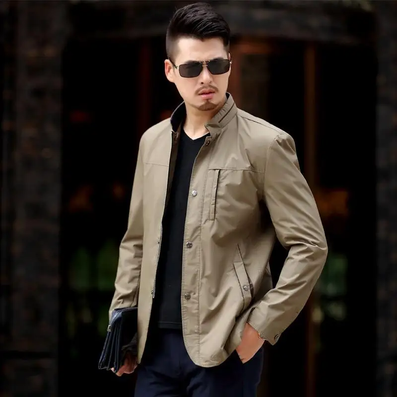 

Casual Stand Collar Jacket for Middle-Aged And Elderly Men Spring Autumn New Style Comfortable Lightweight Color PU Mat...