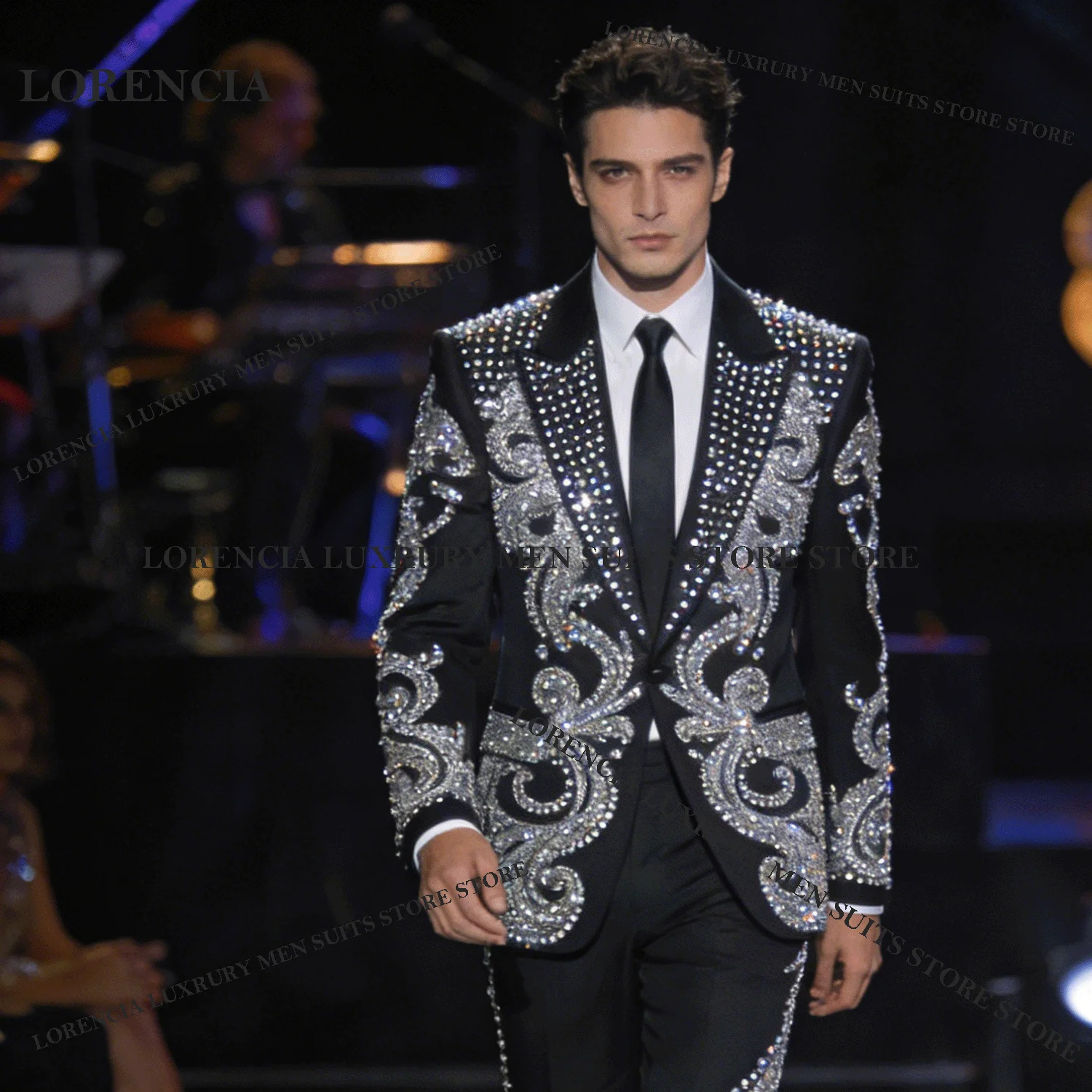 

Блестящие роскошные индивидуальные мужские костюмы с кристаллами и бриллиантами, украшенные стразами и бисером, тонкие Ropa hombre, комплекты из 2 предметов, мужские пиджаки для жениха