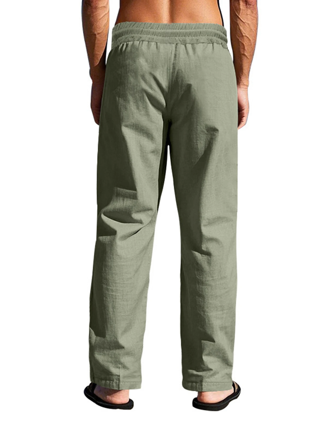 Men Crinkle Wrinkle‑look Straight Leg Pants Lightweight Loose Elastic Drawstring Waist Casual Beach Vacation Summer Trousers