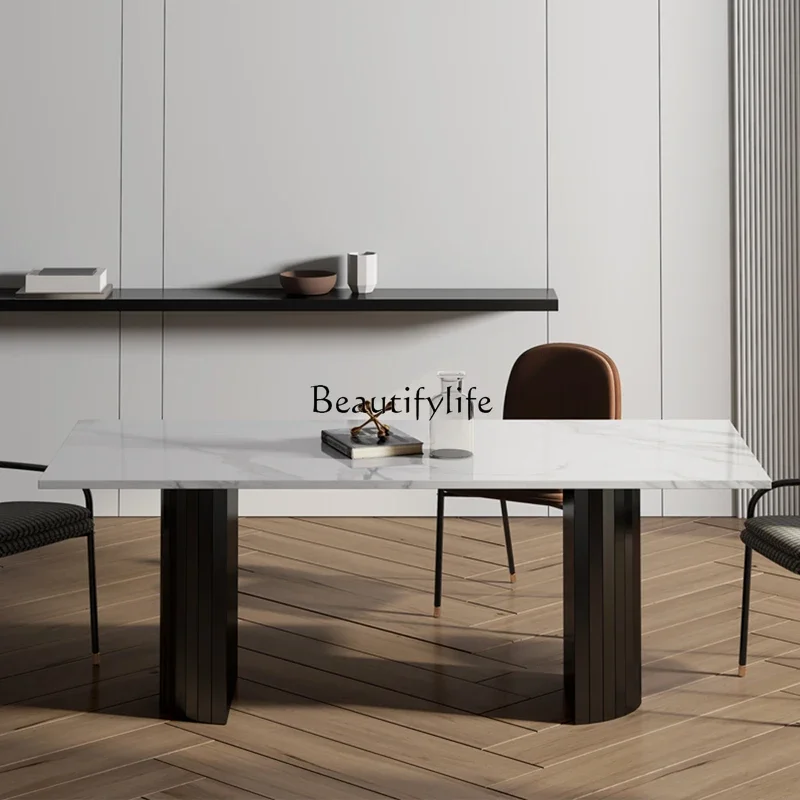 

yj7 Light luxury small dining table square Nordic modern small apartment island integrated Italian minimalist oval dining table