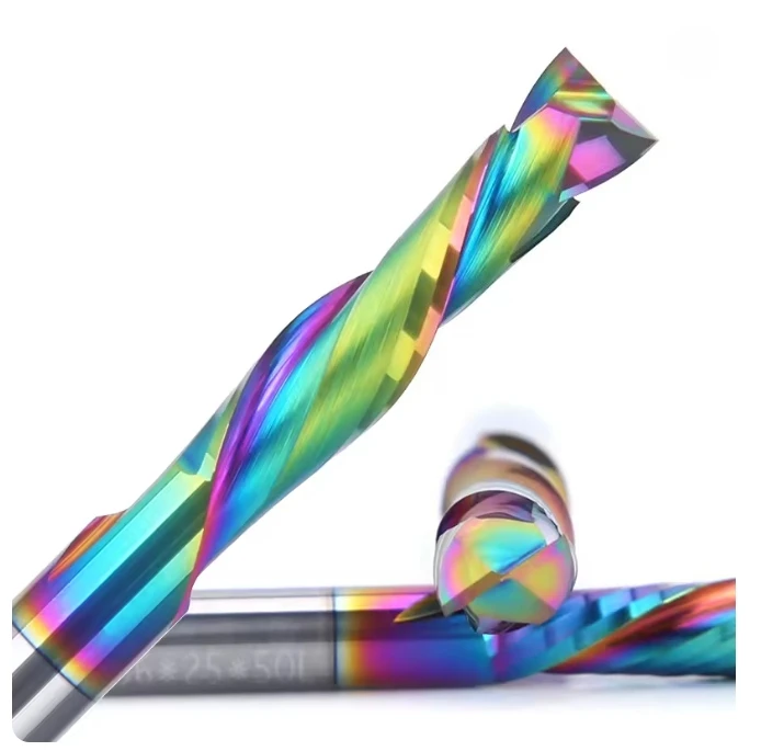 1Pcs CNC Router Wood End Mill Bits 3.175/4/5mm - DLC/HOT 2 Flutes UP DOWN Cut Carbide Milling Cutter Spiral Compression Tool