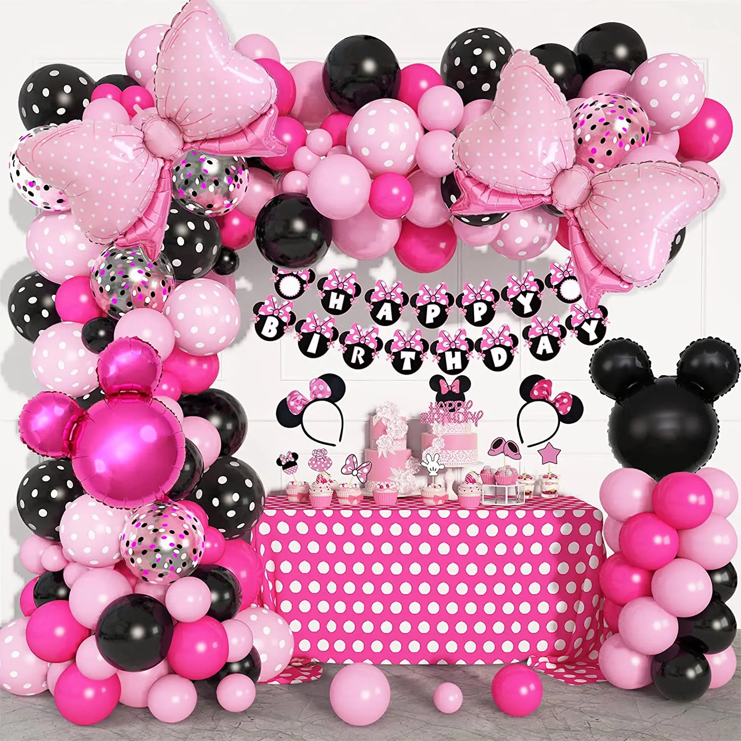 Disney Pink Minnie Mouse 1st happy Birthday party Disposable tableware and number balloon set for kid girl favor party decor set