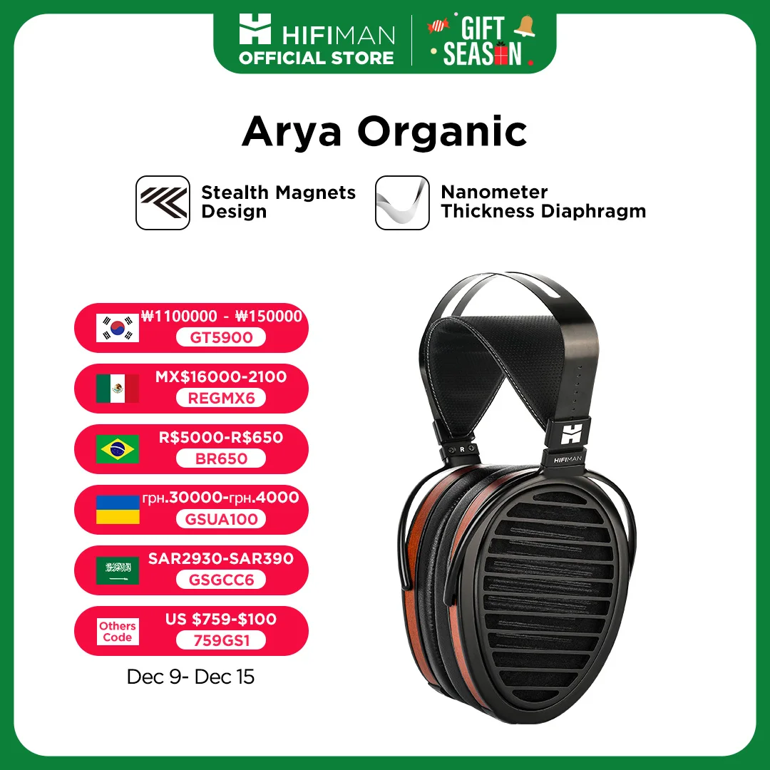 HIFIMAN Arya Organic Full-Size Over-Ear Open-Back Planar Magnetic Headphone with Stealth Magnets for Audiophiles, Home & Studio