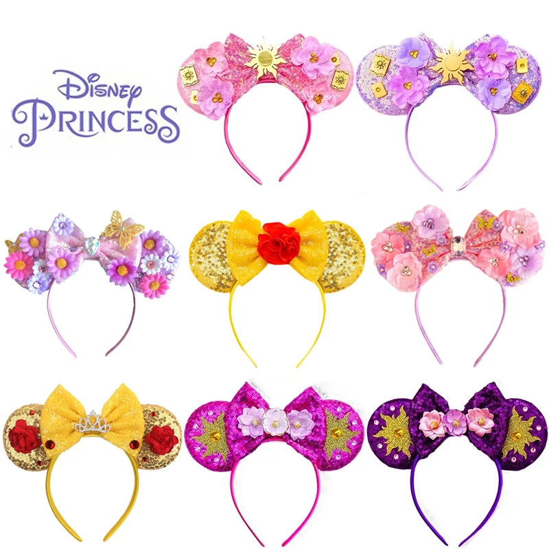 Sun Flower Mickey Mouse Hairband Rapunzel Hair Accessories For Women Ears Headbands Kids Sequins Bow Girl Tangled Headwears