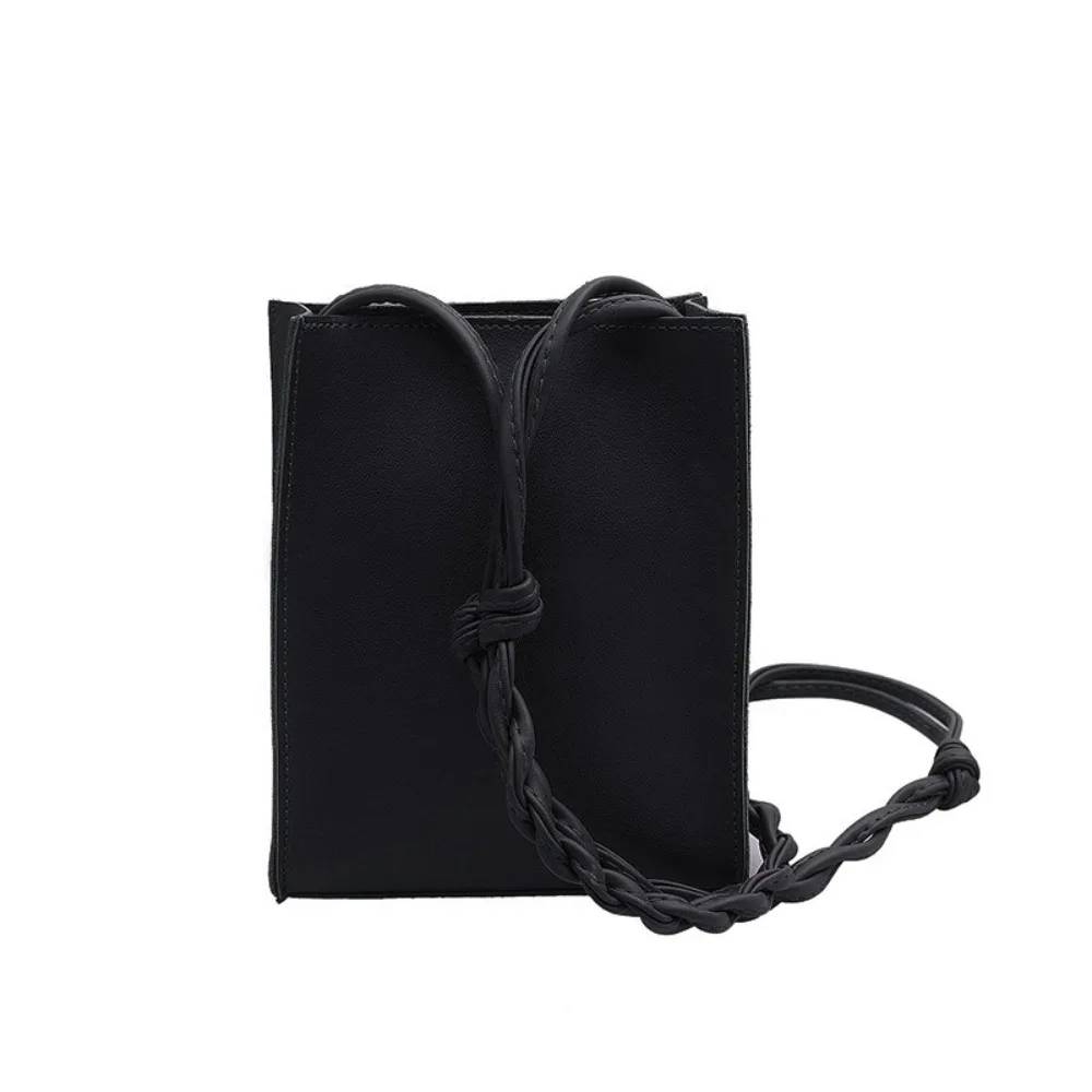 Bolso informal de cuero PU para teléfono, bolso para axila, cinturón tejido, bandolera, bolso de hombro cuadrado pequeño de estilo coreano para niñas