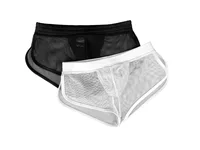 Pantalones de casa de malla para hombre, pantalones cortos huecos de corte dividido de color sólido, pantalones de pijama finos de tendencia 150016