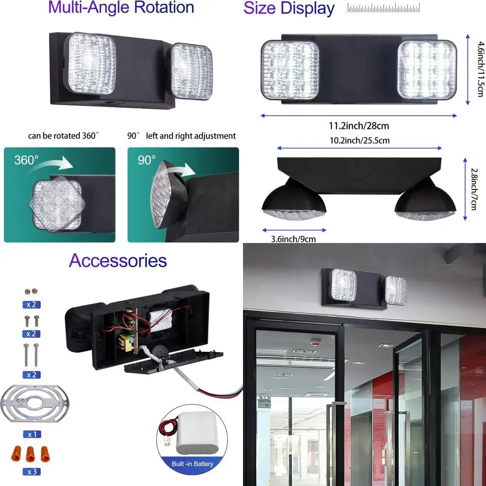 

Battery-Backed LED Emergency Lights, Dual Adjustable Commercial Exit Signs, UL Certified, 120/277V AC, Hardwired Fixtures, 6-Pac