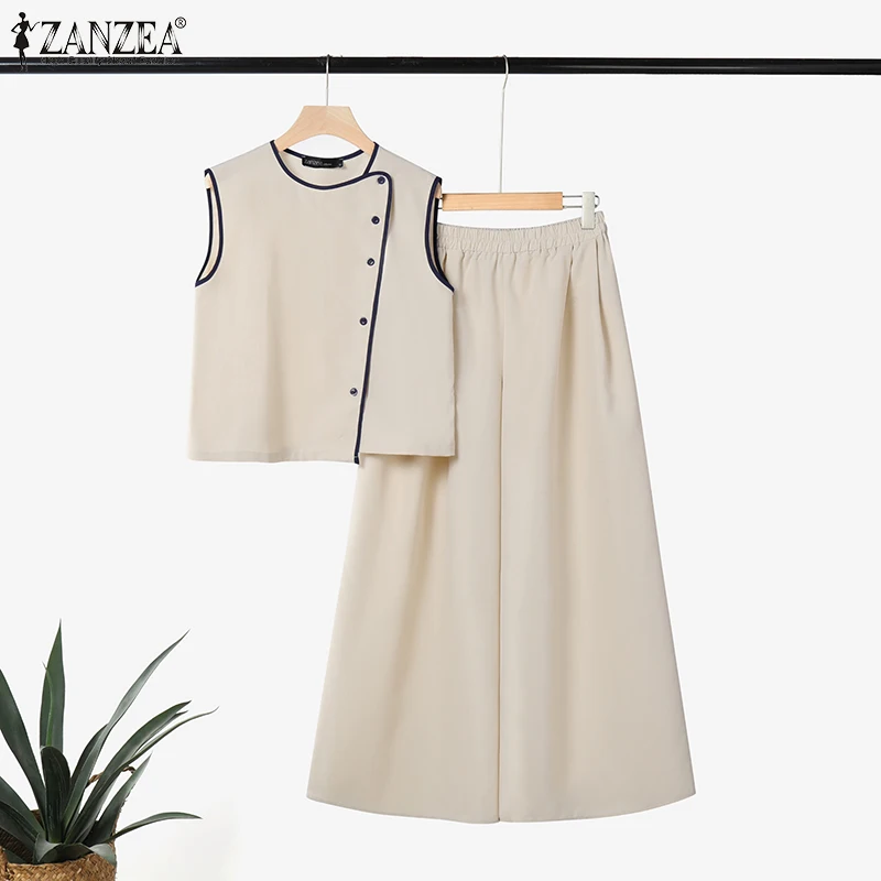 ZANZEA 2026 Sommer-Outfits Modische Damen-Hosensets 2-teilige Sets Lässige Ärmellose Bluse Hosenanzug Eleganter OL Arbeitsanzug