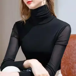 Clothing Turtleneck Top for Women Sequin 2025 Rhinestone Tshirt Plain Woman T-shirt Glitter Tee Sexy Korea Stylish Cool Pulovers