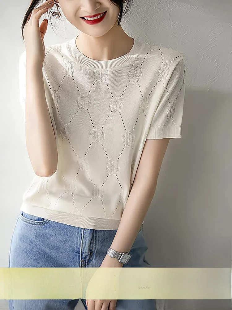 

Женский топ Xhange из шелкового трикотажа с коротким рукавом, весна 2026, для повседневной носки, приталенный, мягкий, комфортный, с приятной текстурой