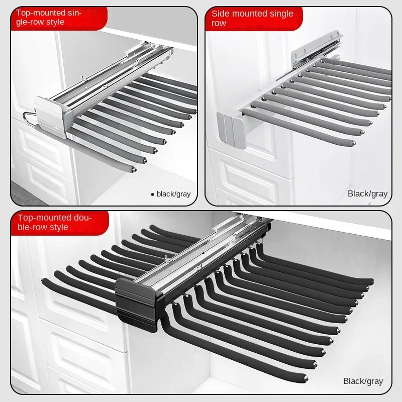 Rak celana elastis rumah tangga, rak tempat penyimpanan Anti Slip baris ganda multifungsi, rak geser dapat ditarik keluar