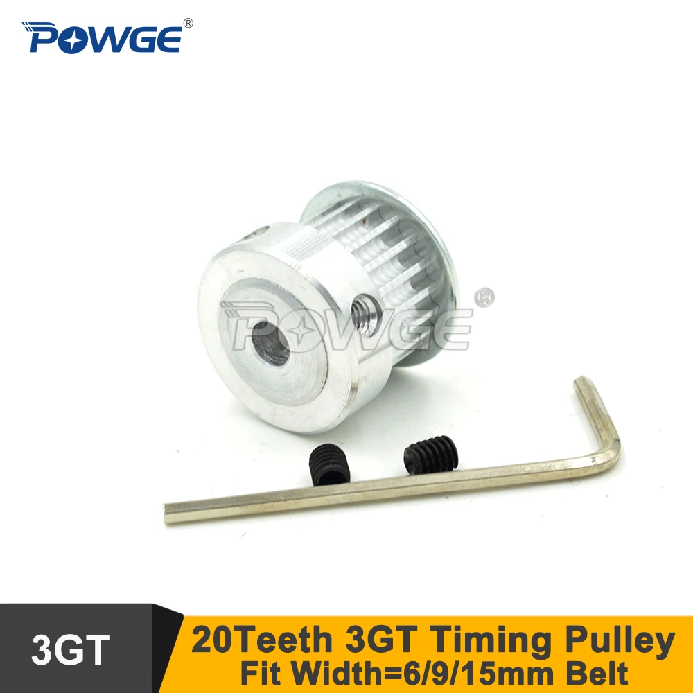 POWGE 20 Teeth 20T 3GT Timing Pulley Bore 5-10mm Fit  W=6/9/15mm 3GT Synchronous Belt 20T 20Teeth GT3 Timing Belt Pulley 20-3GT