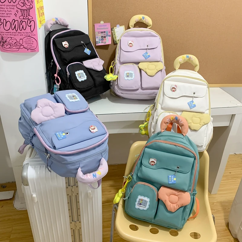 Kawaii Schoolbag For Teenage Girl Nylon Women Backpack High Capacity Laptop Backpack Female Travel Cute Student Book Bag Mochila